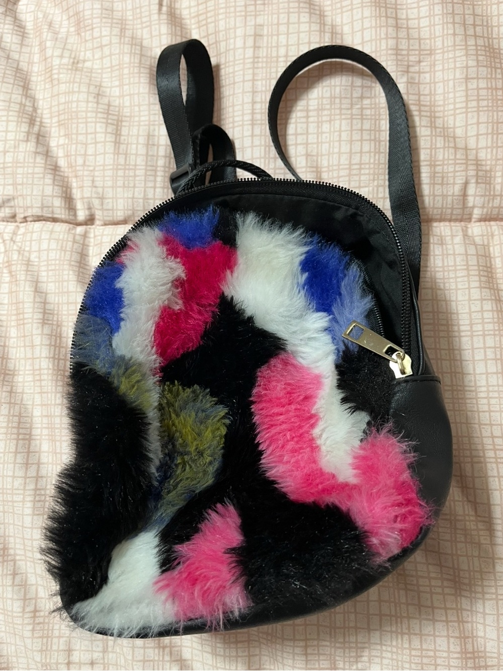 Olivia Miller Multicolor Faux Fur Mini Backpack - Black, Pink, Blue, White